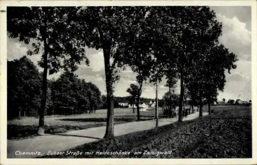 Ak Chemnitz Sachsen, Eubaer Straße mit Heideschänke am Zeisigwald, Allee