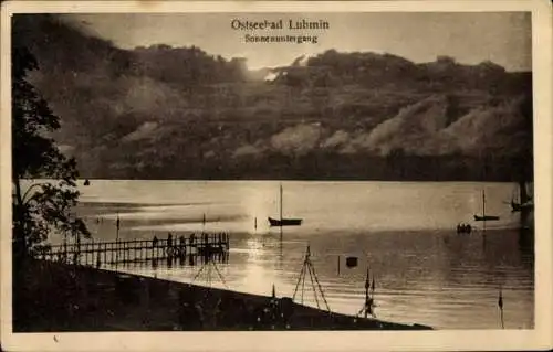 Ak Ostseebad Lubmin in Pommern, Sonnenuntergang