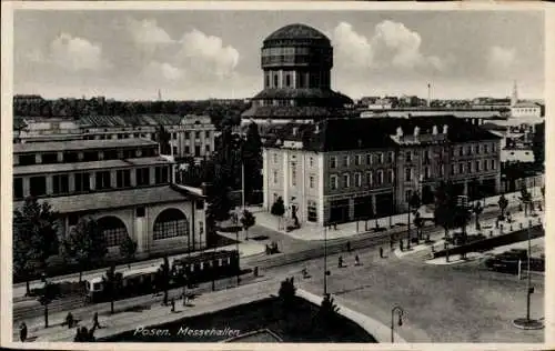 Ak Poznań Posen, Messehallen, Straßenbahn