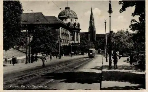 Foto Ak Poznań Posen, Paulikirche, Straßenbahn