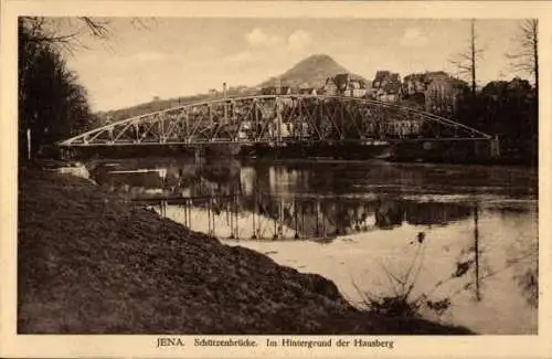 Ak Jena in Thüringen, Schützenbrücke, Im Hintergrund der Hausberg