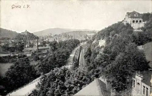 Ak Greiz in Thüringen, Teilansicht der Stadt, Bahnstrecke