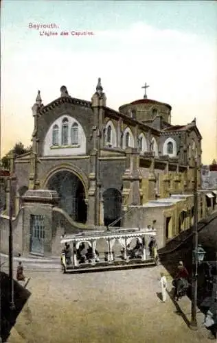 Ak Beirut Beyrouth Libanon, Kapuzinerkirche, Straßenbahn