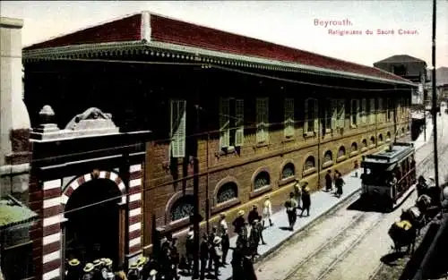 Ak Beirut Beyrouth Libanon, Religieuses du Sacre Coeur, Straßenbahn