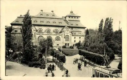 Ak Mönchengladbach am Niederrhein, Kaiser Friedrich Halle, Straßenbahn