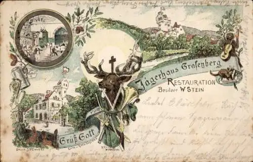 Litho Grafenberg Düsseldorf Nordrhein Westfalen, Restaurant Jägerhaus, Bes. W. Stein