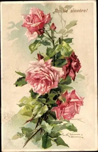 Künstler Litho Klein, Catharina, Glückwunsch Geburtstag, Rosenblüten