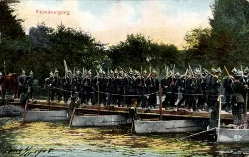 Ak Flussübergang, Deutsche Soldaten in Uniformen