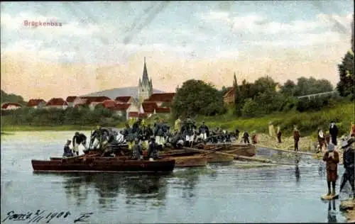 Ak Deutsche Soldaten beim Brückenbau, Pioniere, Schiffbrücke