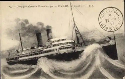 Ak CGT Dampfer Timgad, Compagnie Générale Transatlantique, French Line