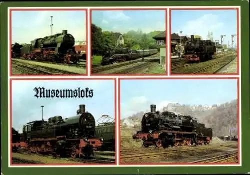 Ak Deutsche Eisenbahn, Museumloks, Dampflok 58 261, 18 201, 74 1230, 93 230, 38 205, G 12, T 12