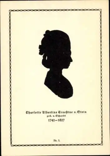 Scherenschnitt Ak Charlotte Albertine Ernestine von Stein, Goethe-Biographie in Bilderpostkarten