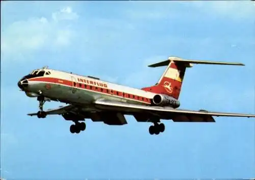 Ak Deutsches Passagierflugzeug Tupolew TU-134, Interflug, Turbinenluftstrahlverkehrsflugzeug