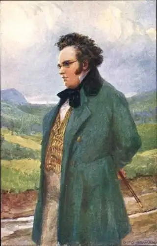 Künstler Ak Nowak, O., Komponist Franz Schubert, Portrait, Grüner Mantel