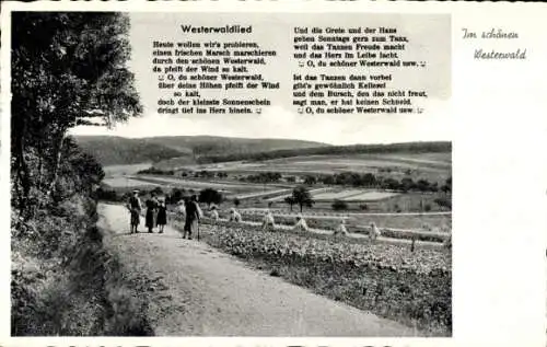 Liedkarten Ak Westerwaldlied, Strophen, Straßenpartie, Westerwald