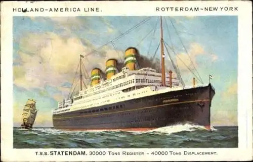 Ak Dampfer SS Statendam, Holland America Line HAL, Rotterdam New York