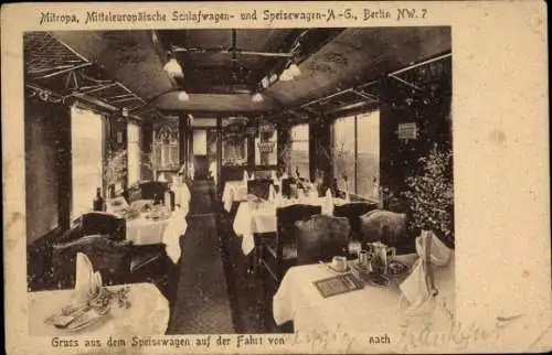 Ak Mitropa, Speisewagen, Innenansicht, Deutsche Eisenbahn