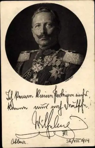 Ak Kaiser Wilhelm II., Portrait, Ich kenne keine Parteien mehr, Zitat 1914