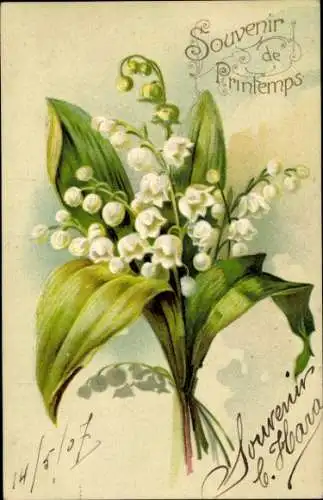 Präge Litho Maiglöckchen, Blumenstrauß, Kitsch