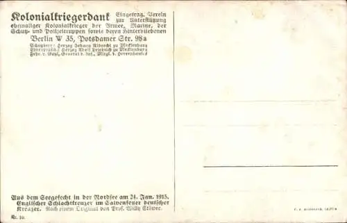 Künstler Ak Stöwer, Willy, Seegefecht Nordsee 1915, Englischer Schlachtkreuzer, deutsche Kreuzer