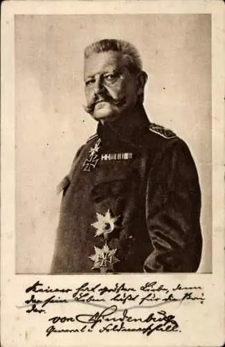 Ak Generalfeldmarschall Paul von Hindenburg, Portrait, Uniform, Ludendorff Spende