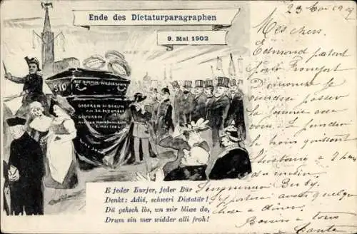 Künstler Ak Orschwiller Orschweiler Elsass Bas Rhin, Ende d. Diktaturparagraphen 1902, Hohkönigsburg