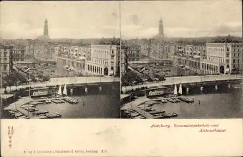 Stereo Ak Hamburg Mitte Altstadt, Reesendammbrücke, Alsterarkaden