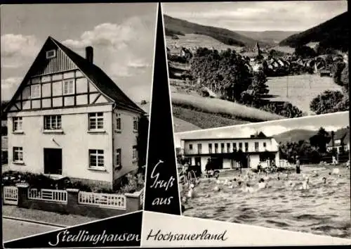 Ak Siedlinghausen Winterberg im Hochsauerlandkreis, Privatpension Haus Hesse, Schwimmbecken