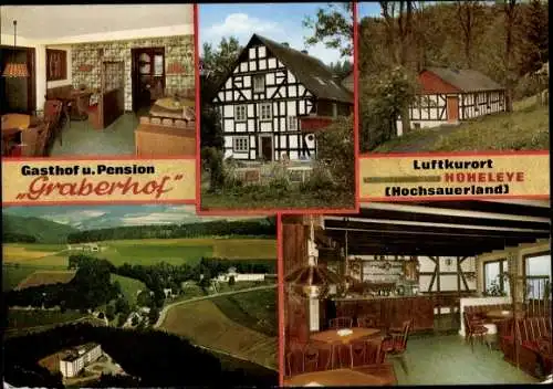 Ak Hoheleye Winterberg im Sauerland, Gasthof Pension Graberhof, Fachwerkhaus, Bar, Panorama