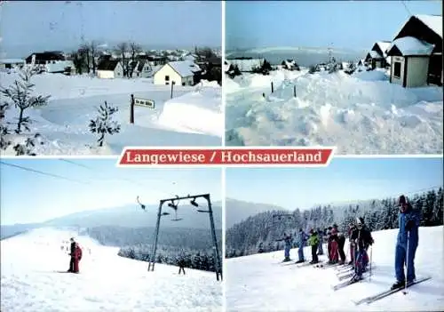 Ak Langewiese Winterberg im Sauerland, Winter, Schlepplift, Skiläufer