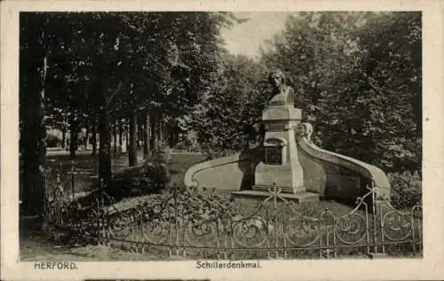 Ak Herford, Blick aufs Schillerdenkmal in Parkanlage