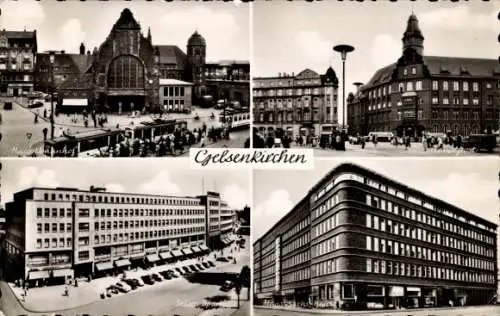 Ak Gelsenkirchen, Hauptbahnhof, Sparkasse, Hauptpost, Hans Sachs Haus