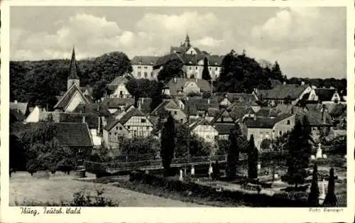 Ak Bad Iburg in Niedersachsen, Totalansicht vom Ort, Kirche, Schloss, Friedhof