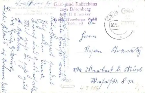 Ak Bad Iburg in Niedersachsen, Gast und Kaffeehaus Zum Dörenberg, Inh. H. Bäumker