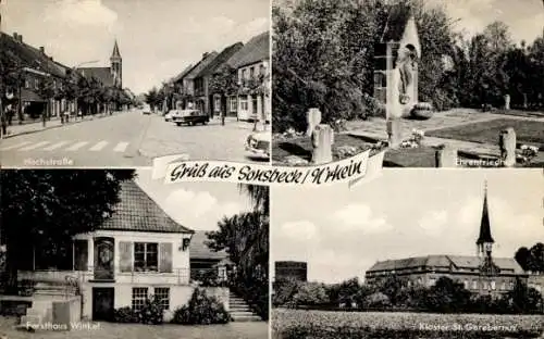 Ak Sonsbeck am Niederrhein, Hochstraße, Ehrenfriedhof, Forsthaus Winkel, Kloster St. Gerebernus