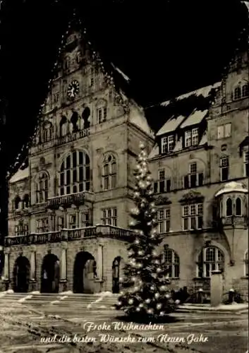 Ak Bielefeld in Nordrhein Westfalen, Rathaus, Tannenbaum, Winter, Frohe Weihnachten