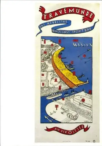 Ak Ostseebad Travemünde Lübeck, Blick von oben, Gesamtansicht, Plakat 1928