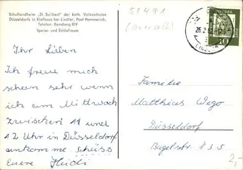 Ak Overath im Bergischen Land, Schullandheim St. Suitberg, Schlafraum, Gastraum