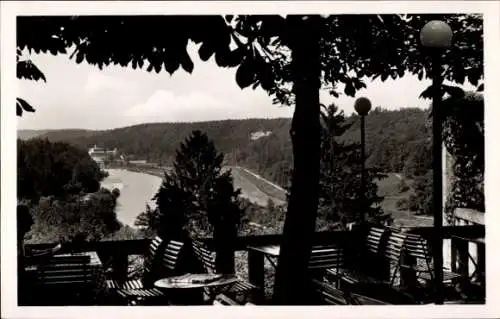 Ak Grünwald bei München, Schlosshotel, Ausblick von Terrasse, Panorama