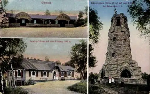 Ak Netzschkau im Vogtland, Kolonnade, Bismarckturm, Unterkunftshaus