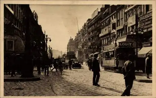 Ak Marseille Bouches du Rhône, Rue Cannebière, Straßenbahn