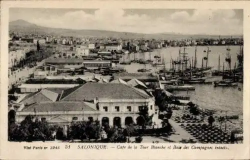 Ak Saloniki Thessaloniki Griechenland, Hafen, Panorama, Café des Weißen Turms