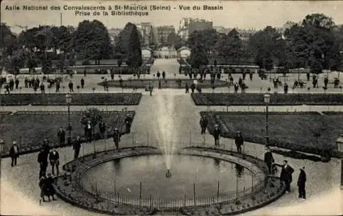 Ak Saint Maurice Val-de-Marne, Asile National des Convalescents, Prise de la Bibliotheque, Bassin