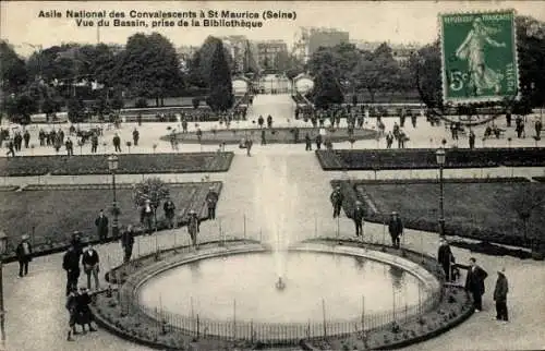 Ak Saint Maurice Val de Marne, Asile National des Convalescents, prise de la Bibliotheque, Bassin