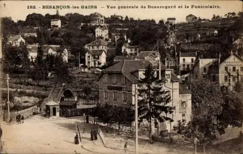 Ak Besançon les Bains Doubs, Gesamtansicht von Beauregard und der Standseilbahn