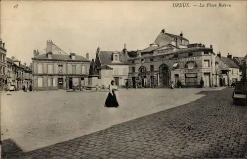 Ak Dreux Eure et Loir, Place Rotrou, Restaurant