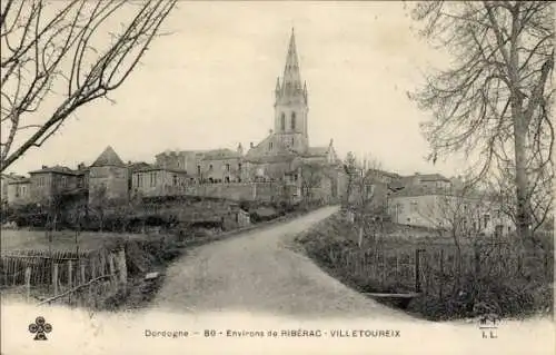 Ak Villetoureix Dordogne, Ortseingang, Kirche