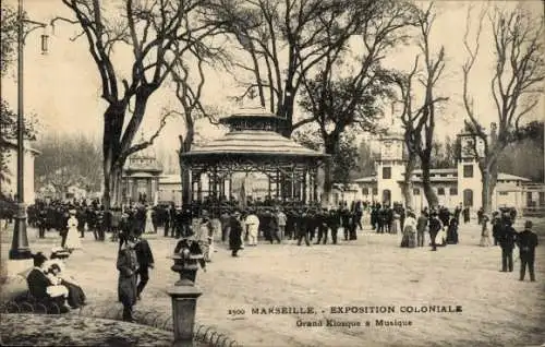 Ak Marseille Bouches du Rhône, Kolonialausstellung 1922, großer Musikkiosk