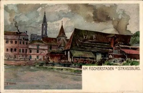 Künstler Litho Hoch, F., Straßburg Elsass Bas Rhin, Fischerstaden