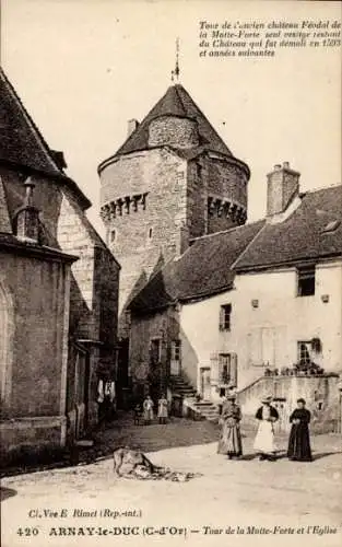 Ak Arnay le Duc Côte-d’Or, Tour de la Motte Forte, Kirche